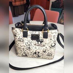 Loungefly Alice in Wonderland Line Art Print Satchel Crossbody Handbag EUC HTF!